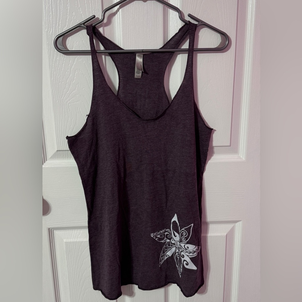 Next Level Apparel Dark Purple Tank Top with White Floral Accent
